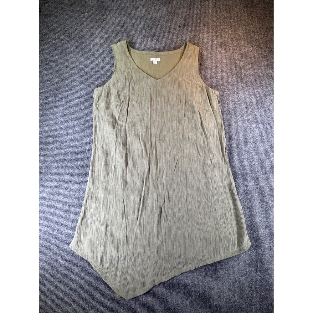 Pure Jill Womens M Petite Olive Green Crinkle Layered Sharkbite Tunic Top V-Neck